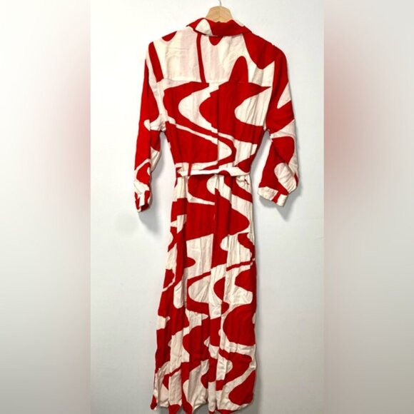 Zara Blogger’s Favourite Red & White Printed Belted Midi Shirt Dress size XL - Picture 6 of 15